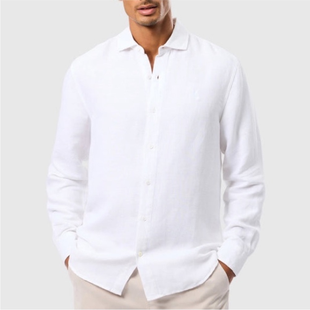 Psycho Bunny Cameron Linen Blend Long Sleeve Button Down Shirt White Mens XXXL